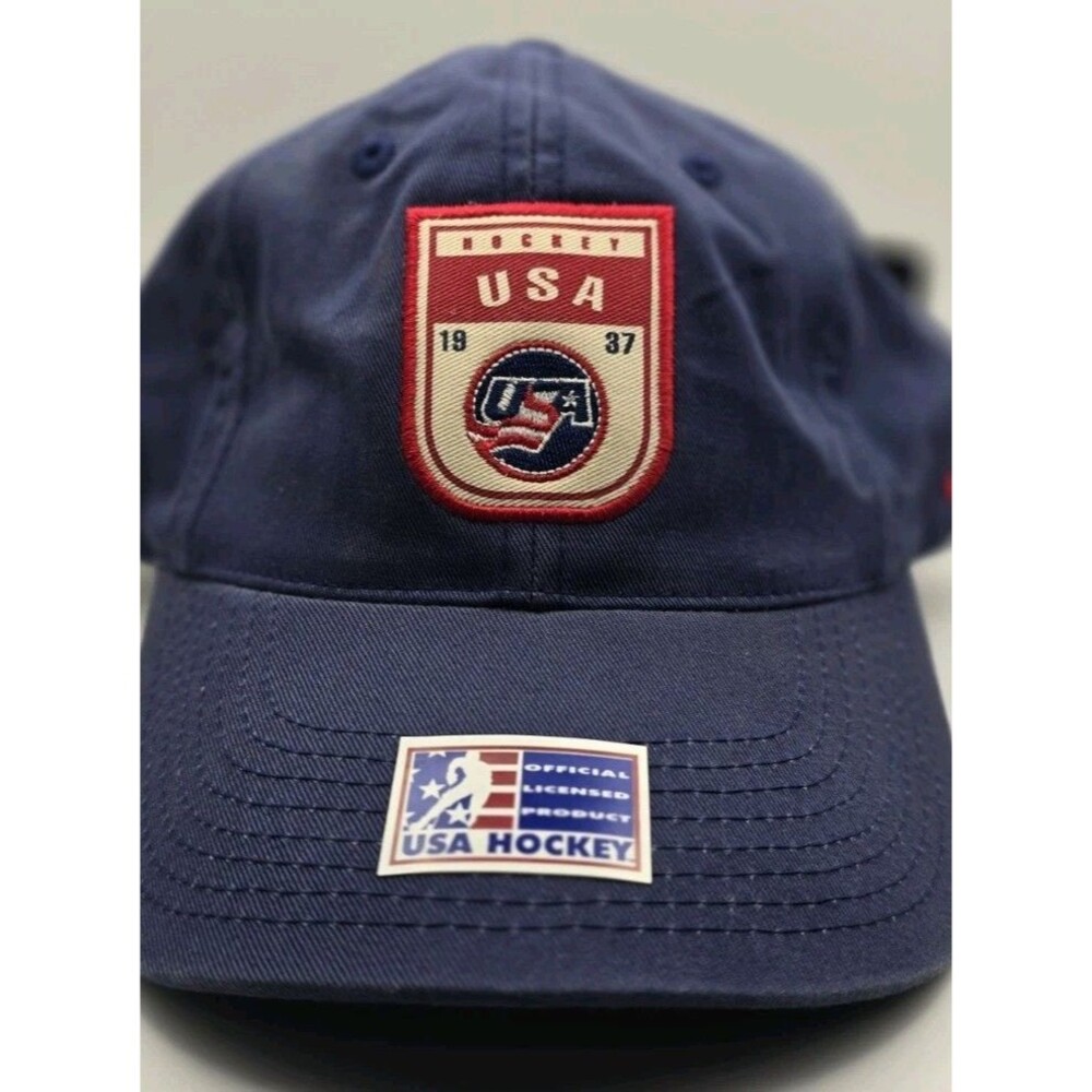 VINTAGE NWT Nike Team USA Hockey Dad Hat 1937 Anniversary IIHF Top Shelf Blue